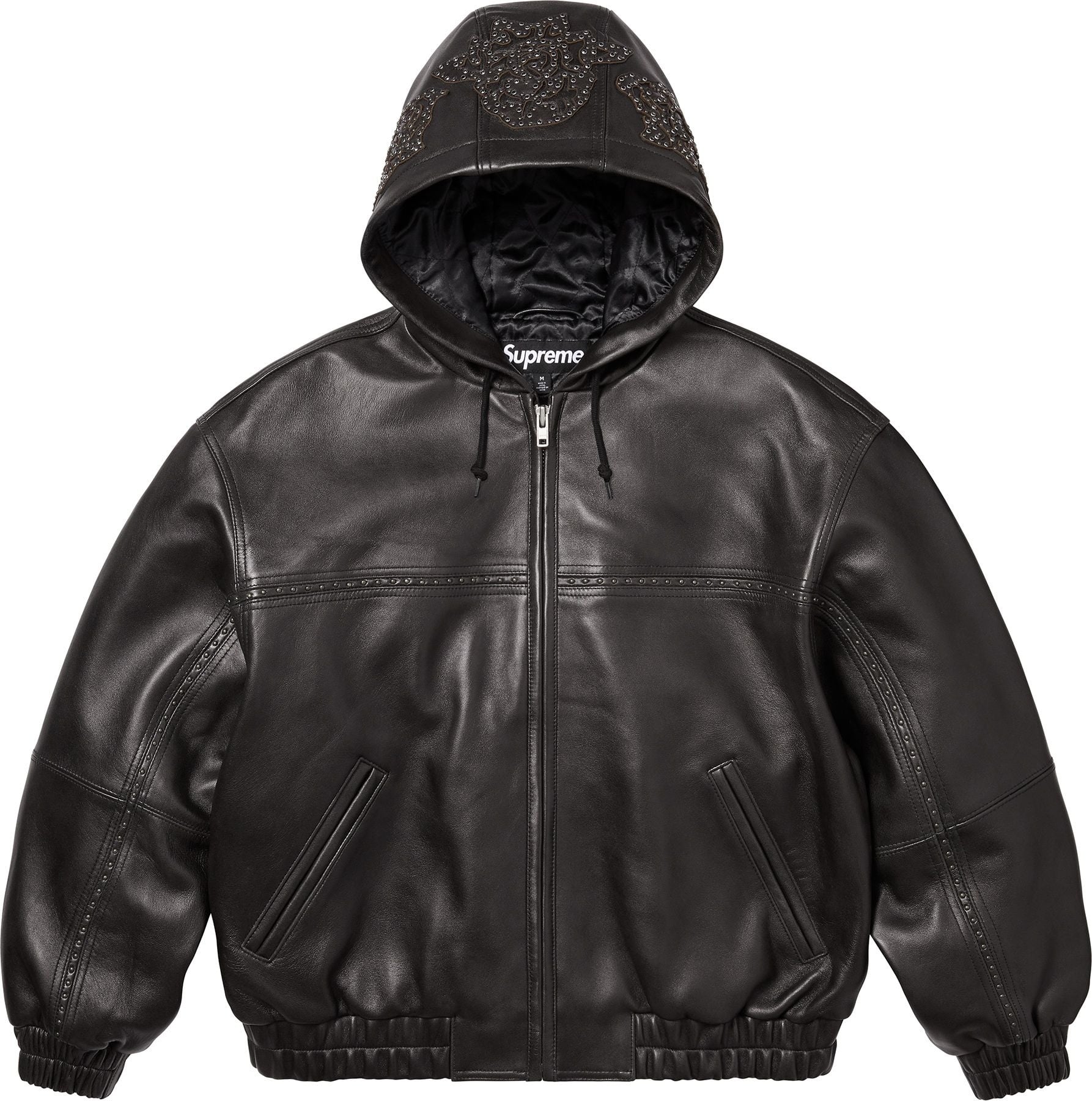 Studded Hooded Leather Jacket view 10